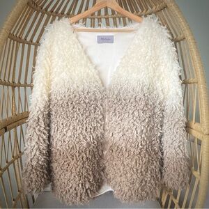 Ombre Faux Shearling Teddy Coat Cream Beige Oversized Boutique Luxury OS